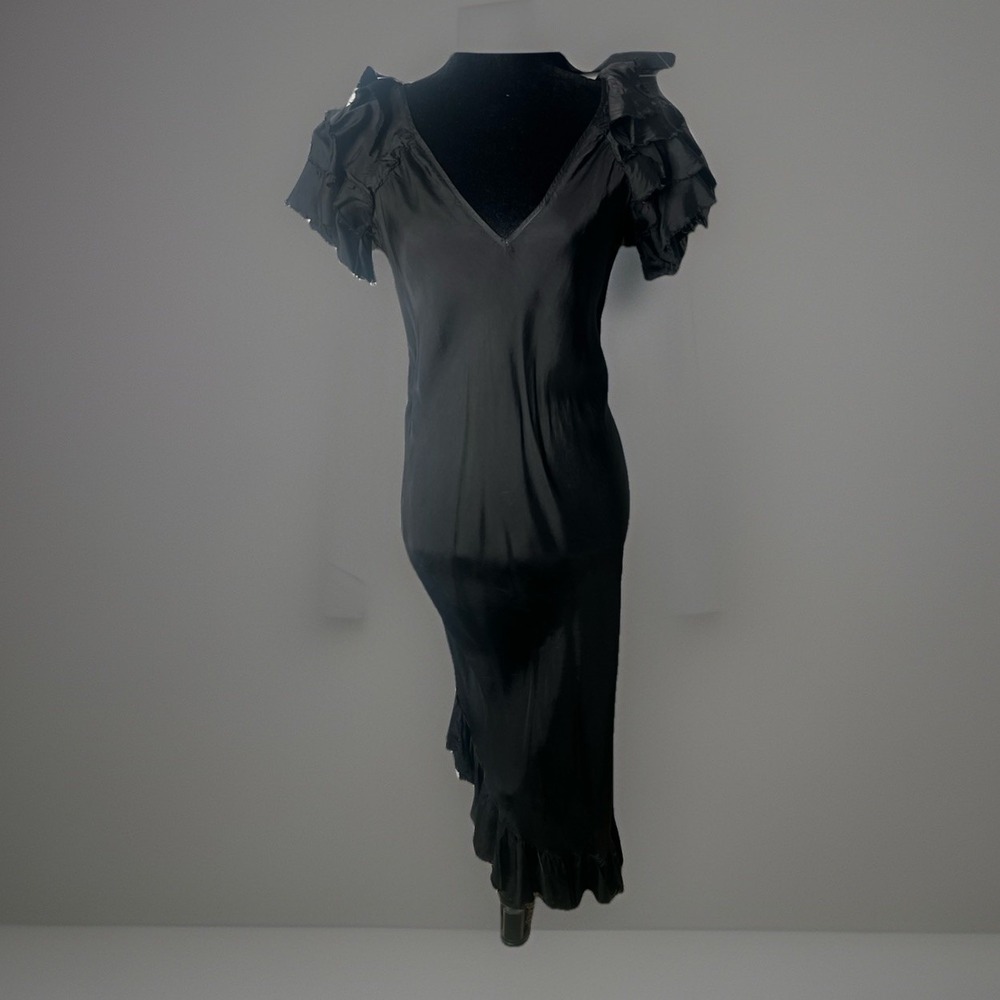 86.62.88 Dress V-neck Raw Hem Size 44 /8 High Low Hem Puffy Sleeve